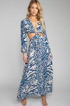 Online Noelle Maxi Dress - Capri Blue & White Maxi Dress With Sleeves Women Dresses
